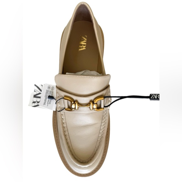 Buckle leather lug sole loafers, cream, Zara size 10 - Picture 3 of 7